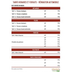 Affichage des tarifs horaires des réparations automobiles - A4 