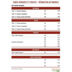 Affichage des tarifs horaires des réparations automobiles - A4 