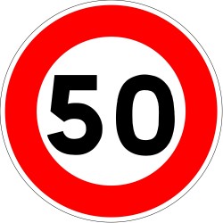 Panneau de limitation de vitesse à 50 km/h - Autocollant vinyl waterproof - Diamètre de 200 mm