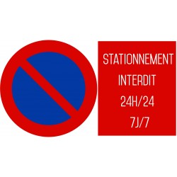 Stationnement interdit 24h/24 - 7j//7 - Autocollant vinyl waterproof - 295 mm x 170 mm