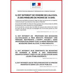 Panneau PROTECTION DES MINEURS ET RÉPRESSION DE L'IVRESSE PUBLIQUE - Consommer sur place